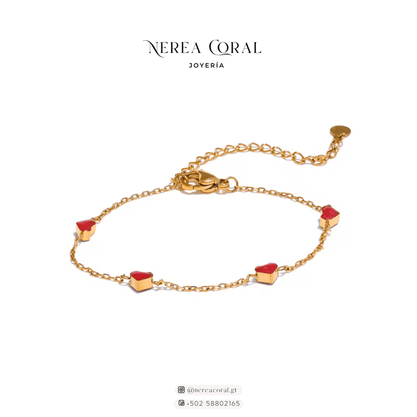 pulsera corazones rojos acero guatemala