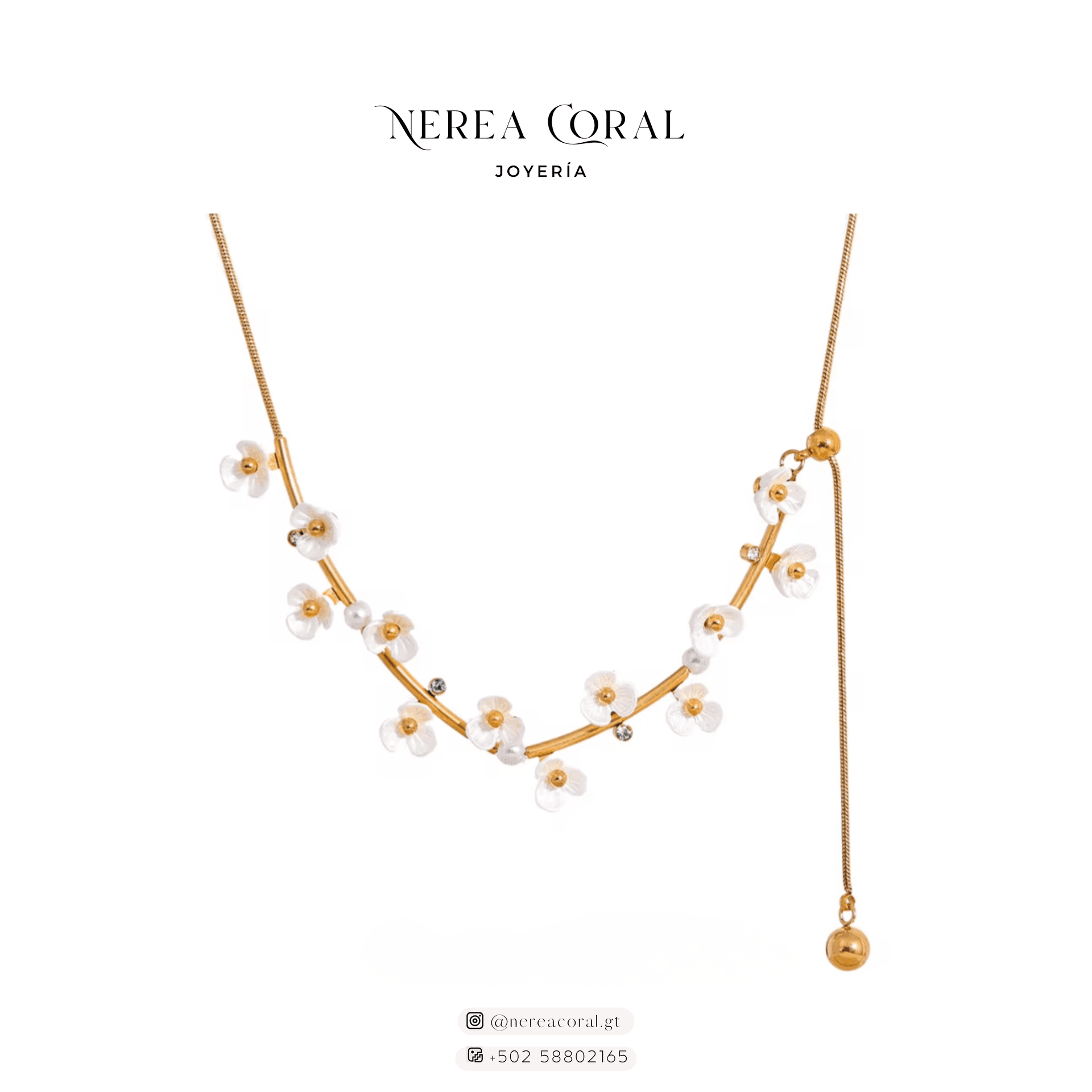 collar flores blancas acero gt