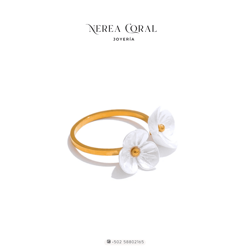 anillo flor blanca acero gt